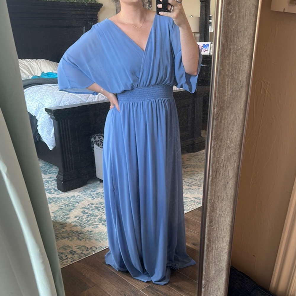 Blue Flutter Sleeve V-Neck Maxi Gown